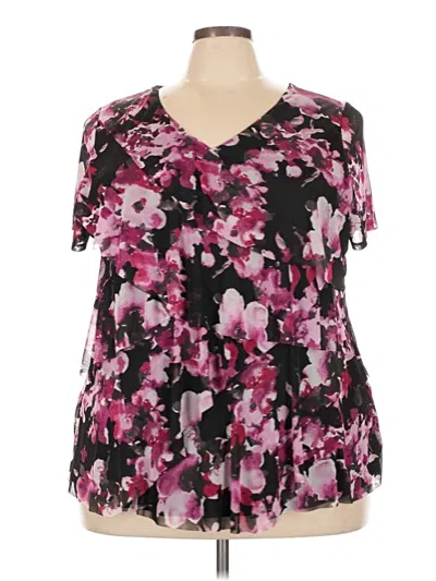 Pre-owned Roz & Ali Short Sleeve Blouse In Black