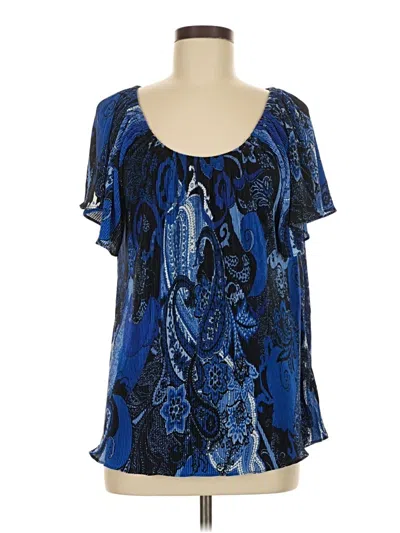 Pre-owned Roz & Ali Short Sleeve Blouse In Blue