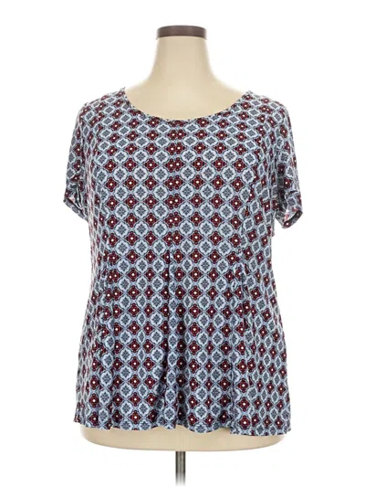 Pre-owned Roz & Ali Short Sleeve Blouse In Blue