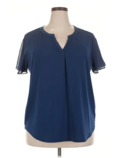 Pre-owned Roz & Ali Short Sleeve Blouse In Blue