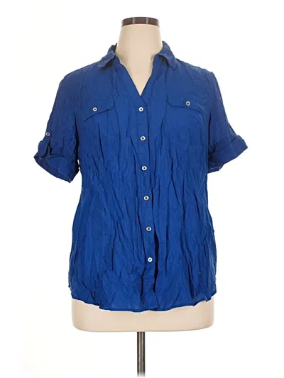 Pre-owned Roz & Ali Short Sleeve Blouse In Blue