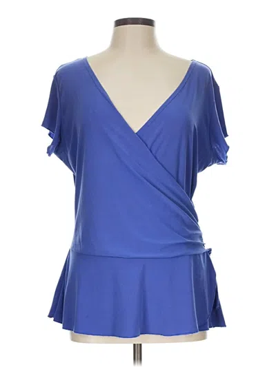 Pre-owned Roz & Ali Short Sleeve Blouse In Blue