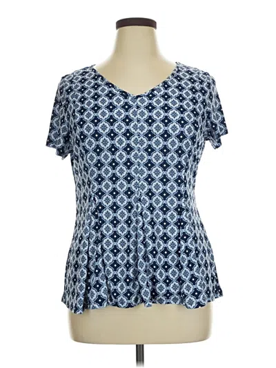 Pre-owned Roz & Ali Short Sleeve Blouse In Blue