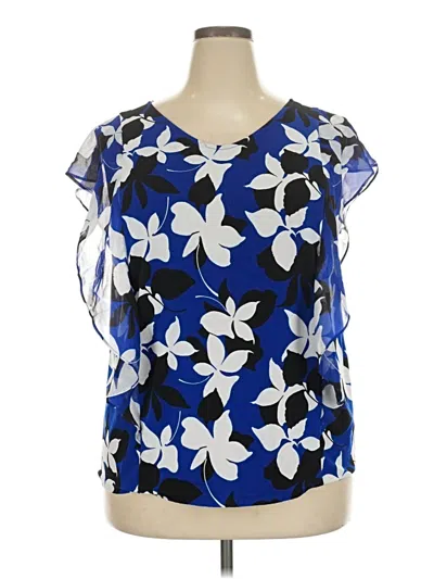 Pre-owned Roz & Ali Short Sleeve Blouse In Blue