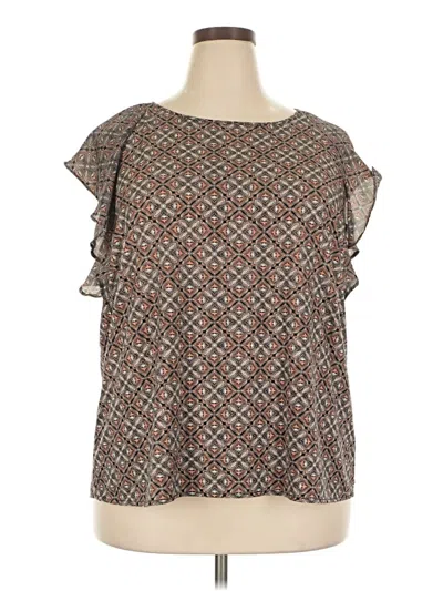Pre-owned Roz & Ali Short Sleeve Blouse In Brown