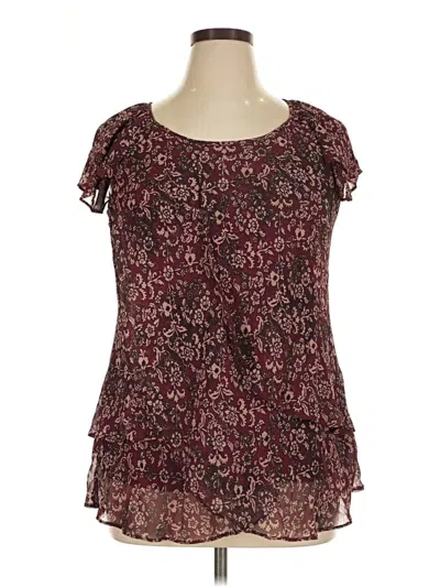 Pre-owned Roz & Ali Short Sleeve Blouse In Burgundy