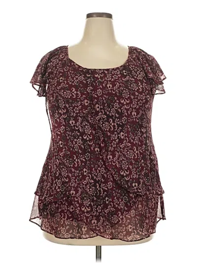 Pre-owned Roz & Ali Short Sleeve Blouse In Burgundy