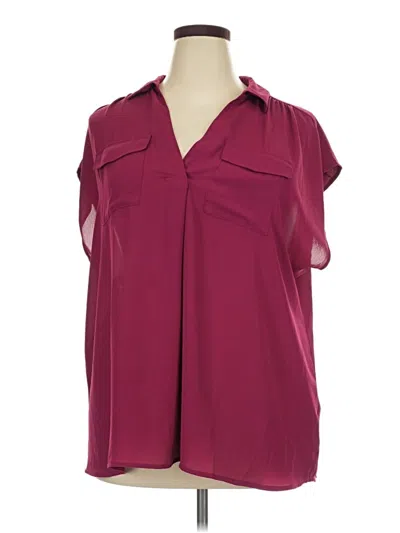 Pre-owned Roz & Ali Short Sleeve Blouse In Burgundy