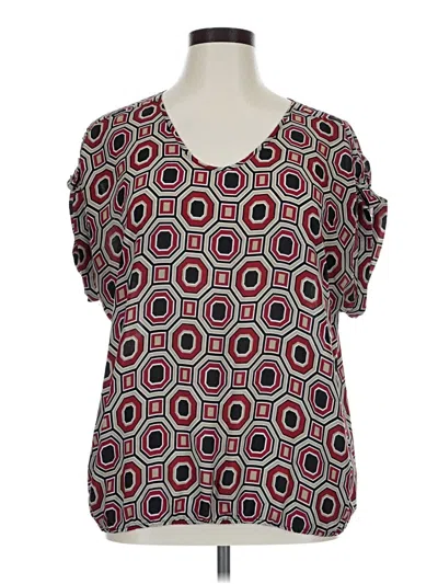 Pre-owned Roz & Ali Short Sleeve Blouse In Burgundy