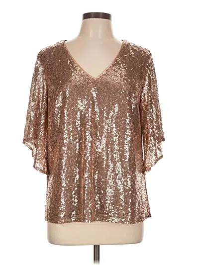 Pre-owned Roz & Ali Short Sleeve Blouse In Gold