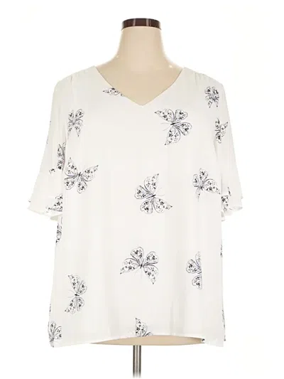 Pre-owned Roz & Ali Short Sleeve Blouse In Ivory