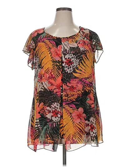 Pre-owned Roz & Ali Short Sleeve Blouse In Orange