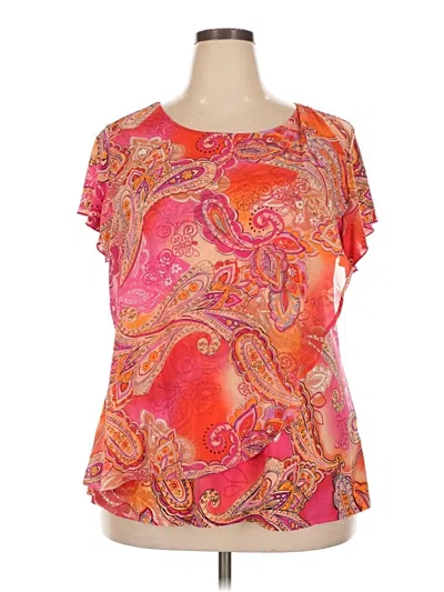 Pre-owned Roz & Ali Short Sleeve Blouse In Orange