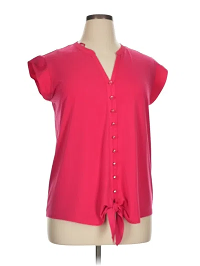 Pre-owned Roz & Ali Short Sleeve Blouse In Pink