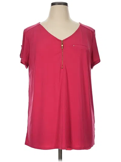 Pre-owned Roz & Ali Short Sleeve Blouse In Pink