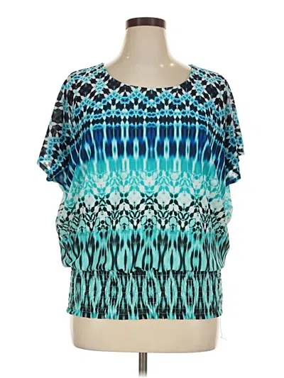 Pre-owned Roz & Ali Short Sleeve Blouse In Teal
