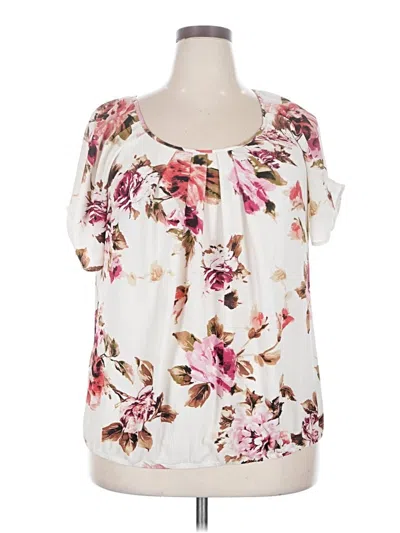 Pre-owned Roz & Ali Short Sleeve Blouse In White