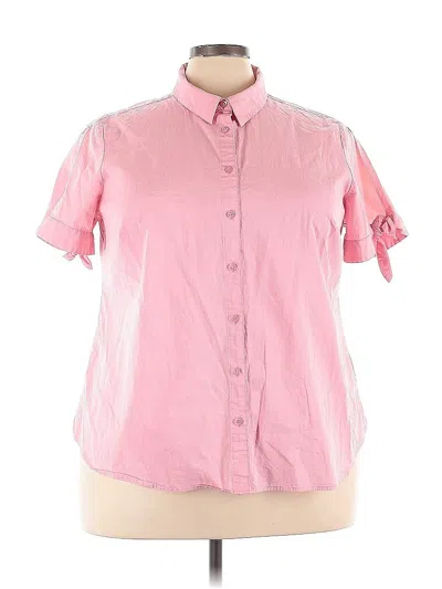 Pre-owned Roz & Ali Short Sleeve Button Down Shirt In Pink