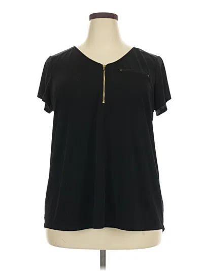 Pre-owned Roz & Ali Short Sleeve Henley Shirt In Black