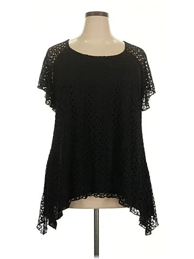 Pre-owned Roz & Ali Short Sleeve Top Black Crew Neck Tops