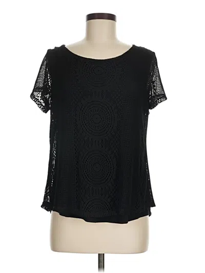 Pre-owned Roz & Ali Short Sleeve Top Black Keyhole Neckline Tops