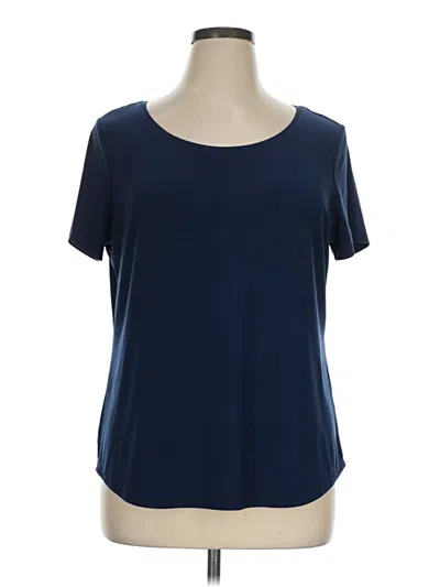 Pre-owned Roz & Ali Short Sleeve Top Blue Scoop Neck Tops