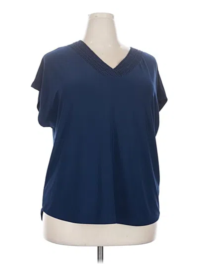 Pre-owned Roz & Ali Short Sleeve Top Blue V-neck Tops