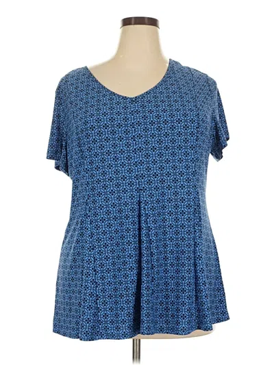 Pre-owned Roz & Ali Short Sleeve Top Blue V-neck Tops