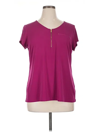 Pre-owned Roz & Ali Short Sleeve Top Burgundy Keyhole Neckline Tops