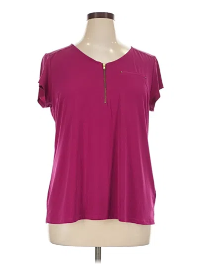 Pre-owned Roz & Ali Short Sleeve Top Burgundy Keyhole Neckline Tops