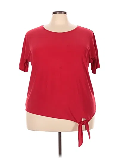 Pre-owned Roz & Ali Short Sleeve Top Red Keyhole Neckline Tops