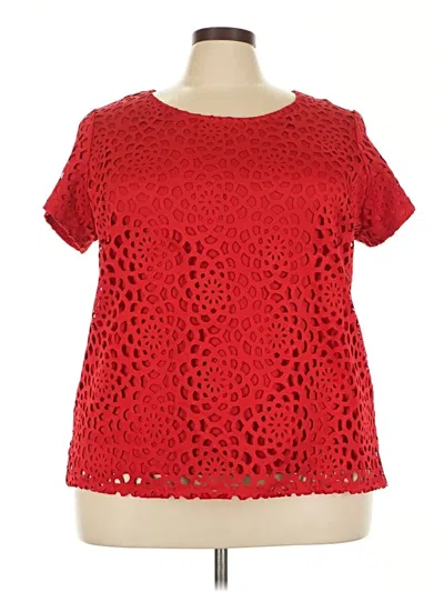 Pre-owned Roz & Ali Short Sleeve Top Red Keyhole Neckline Tops