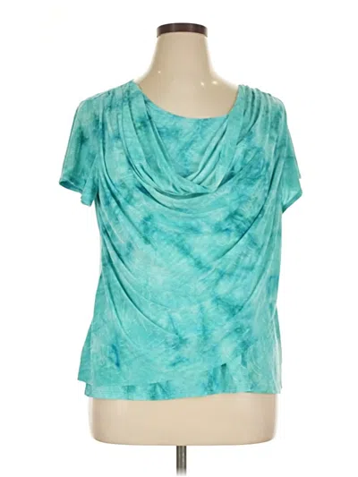 Pre-owned Roz & Ali Short Sleeve Top Teal Cowl Neck Tops