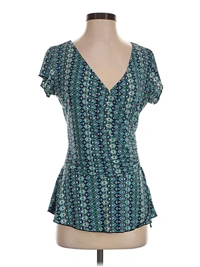 Pre-owned Roz & Ali Short Sleeve Top Teal Sweetheart Neckline Tops