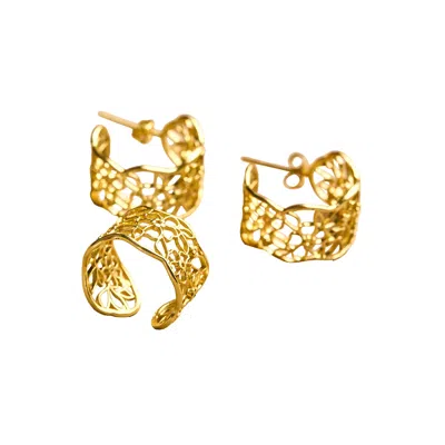 Roz Women's Gold Gul Earrings & Ring Set