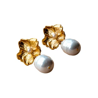 Roz Women's Gold / White Ayca Earrings In Multi