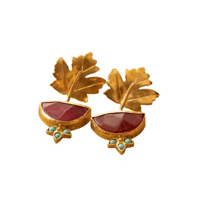 Roz Women's Red / Gold Neha Earrings In Multi