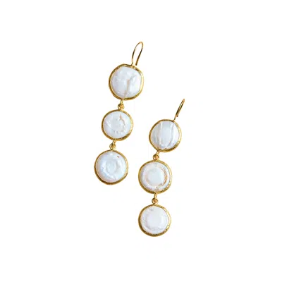 Roz Women's White / Gold Beyaz Earrings In Metallic