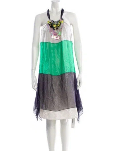 Pre-owned Rozae Nichols Colorblock Pattern Mini Dress In Green