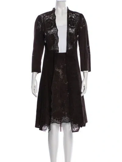 Pre-owned Rozae Nichols Leather Lace Pattern Skirt Set In Brown