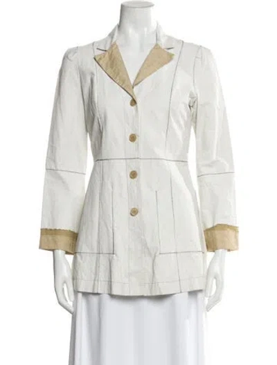 Pre-owned Rozae Nichols Linen Striped Blazer In White