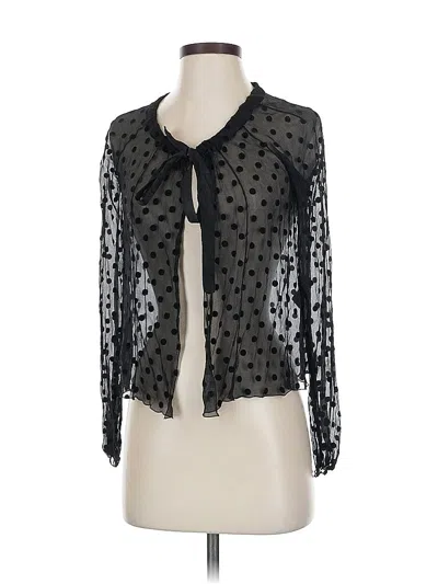 Pre-owned Rozae Nichols Long Sleeve Silk Top Black Tie Neck Tops