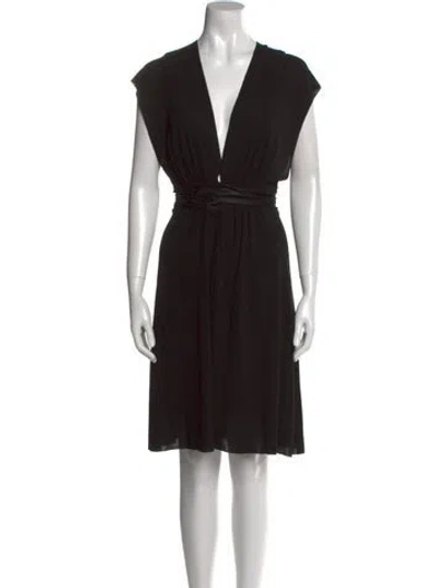 Pre-owned Rozae Nichols V-neck Knee-length Dress In Black
