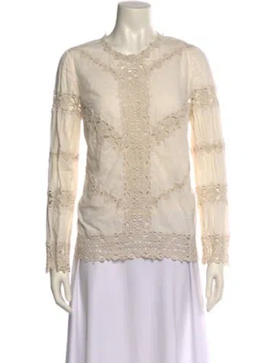 Pre-owned R/r Studio Crew Neck Long Sleeve Blouse In Neutral