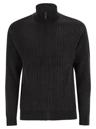 Rrd - Roberto Ricci Design Velvet Rave Full Zip Knit - Zip-up Cardigan In Black