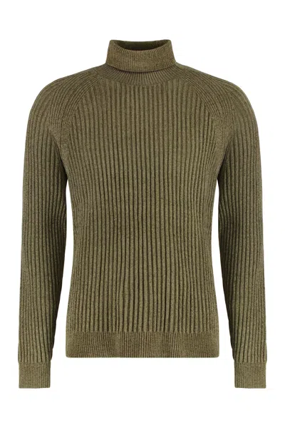 Rrd - Roberto Ricci Design Velvet Rave Turtleneck Sweater With Ribbing In Green