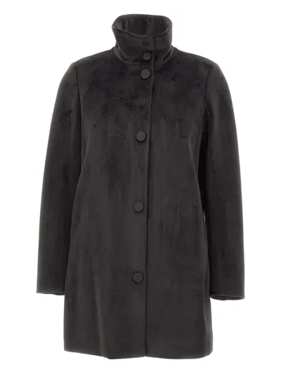 Rrd Button High-neck Coat In Black
