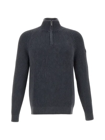 Rrd Cotton 7 Techno Wash Half-zip Rib-knit Sweater In Blue