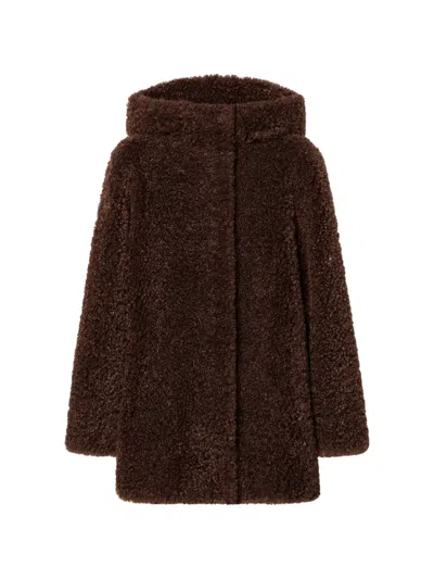 Rrd Hooded Teddy-texture Coat In Brown