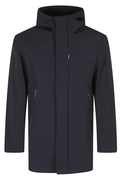 Rrd Mid-length Winter Jacket With Hood And Chenille Lining In Blue